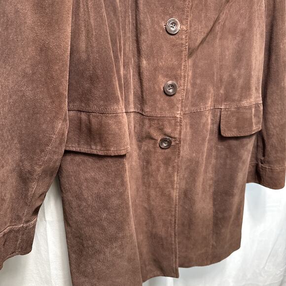 Women's Brown Suede Leather Coat Size 2X Button Front Mid Length Preston York - Picture 3 of 10